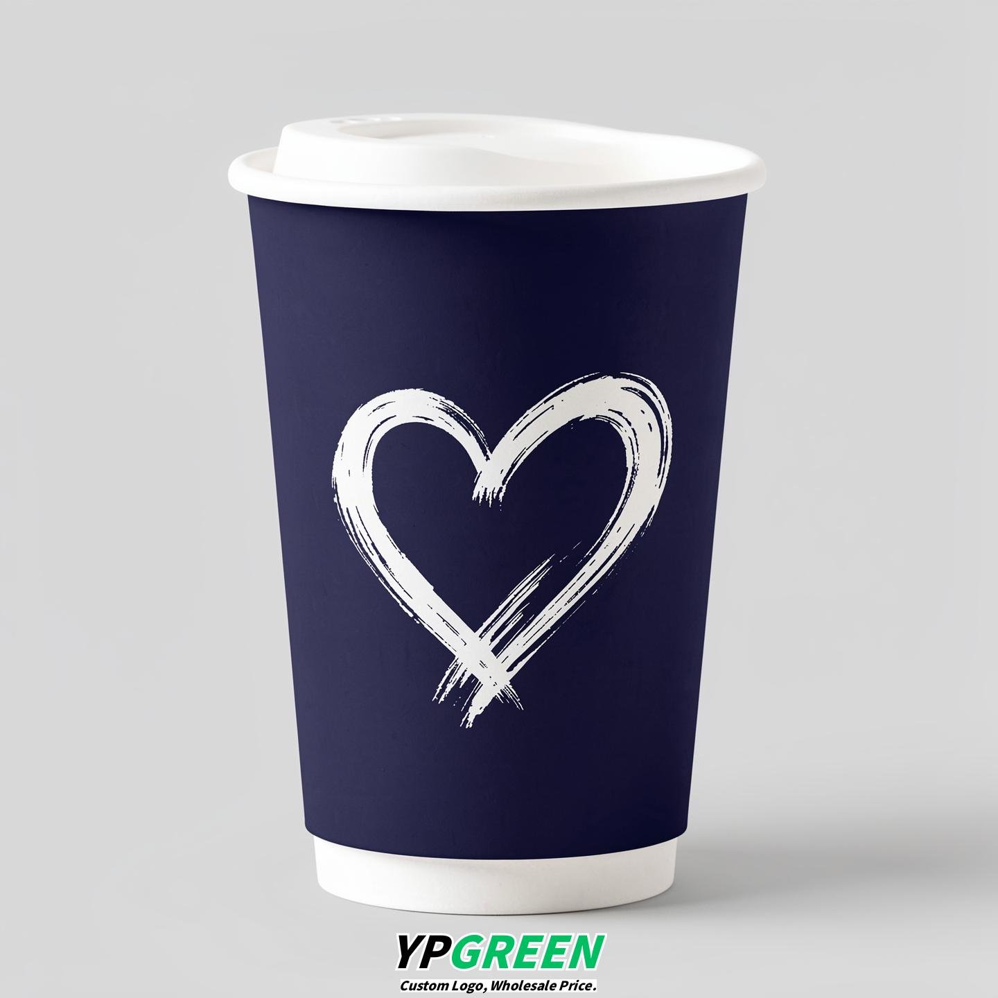 Indigo Heart Paper Cups with Lids 8-24oz