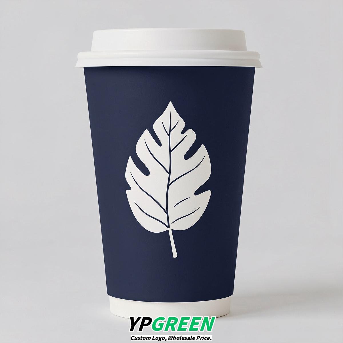 Indigo Leaves Paper Cups with Lids 8-24oz