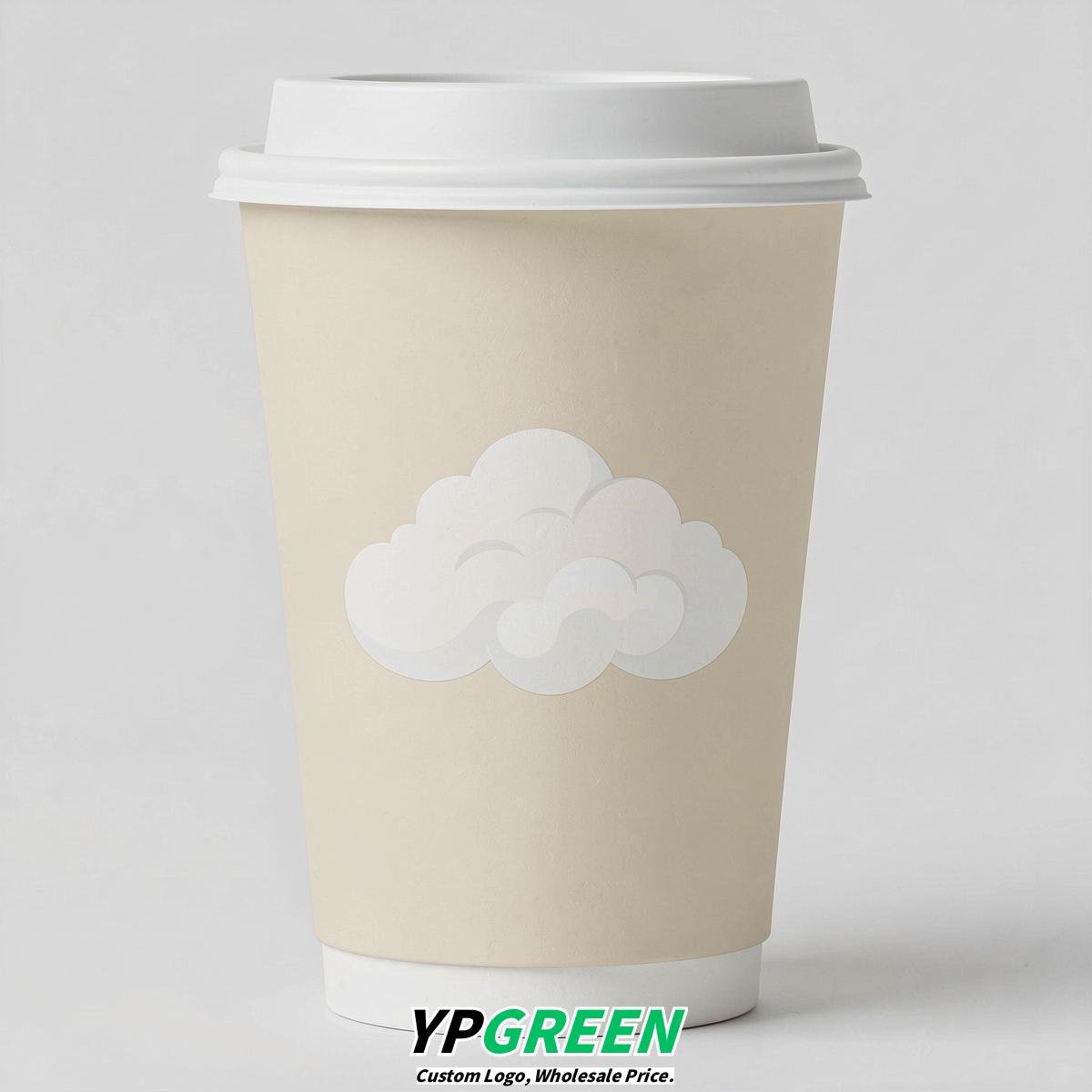 Ivory Paper Cups with Clouds Logo & Lids 8-24oz