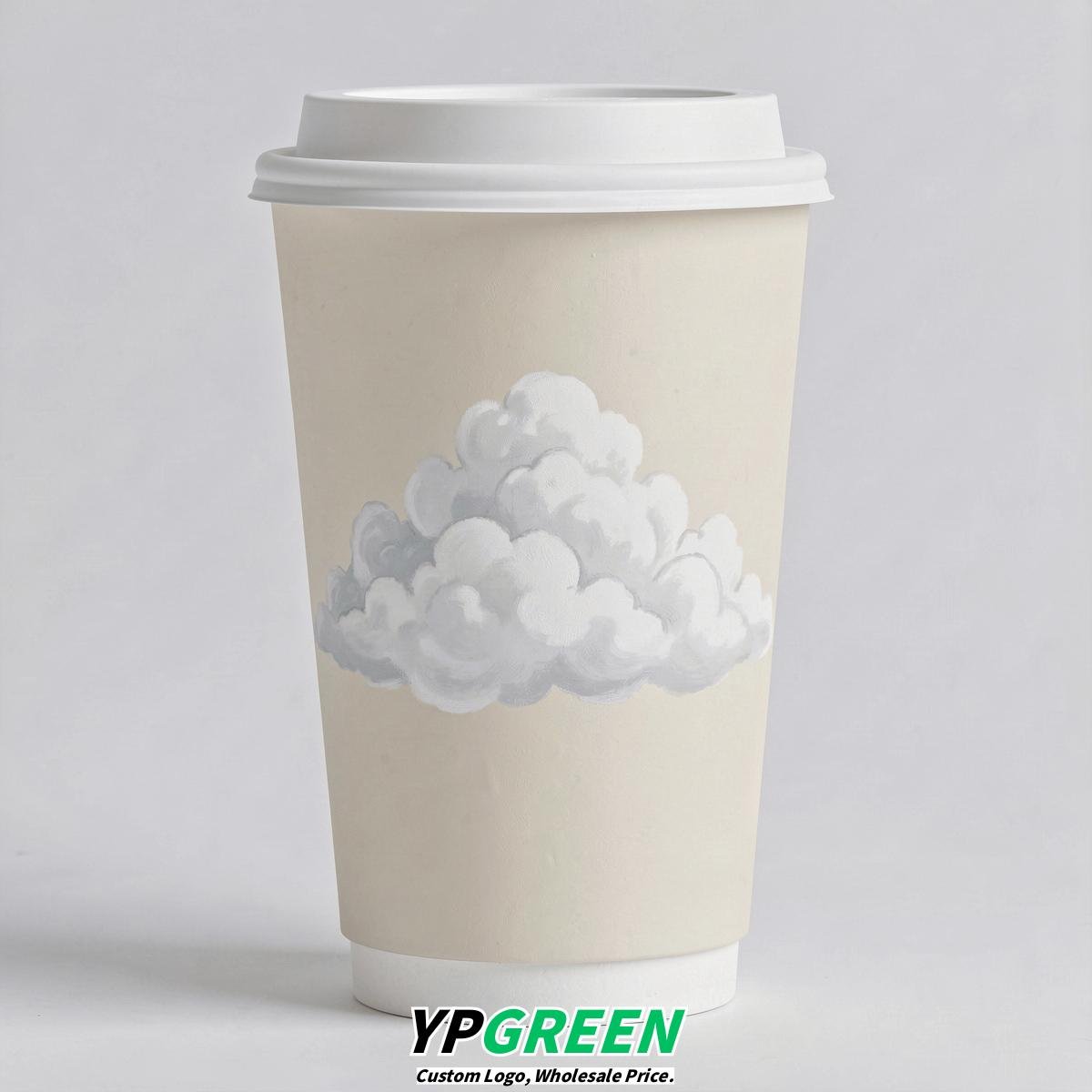 Ivory Paper Cups with Clouds Logo & Lids 8-24oz Ivory Paper Cups with Clouds Logo & Lids 8-24oz