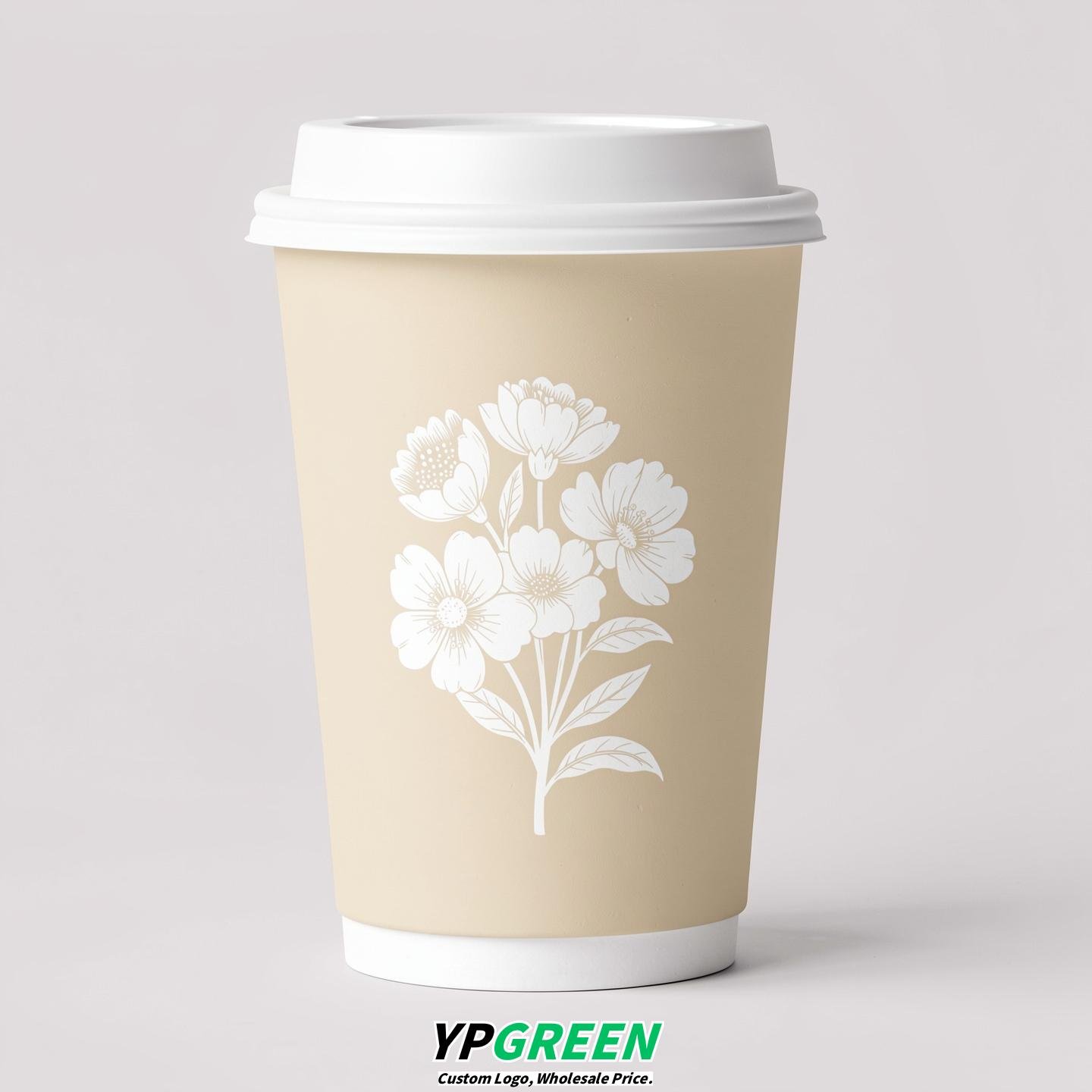 Ivory Floral Paper Cups with Lids 8-24oz