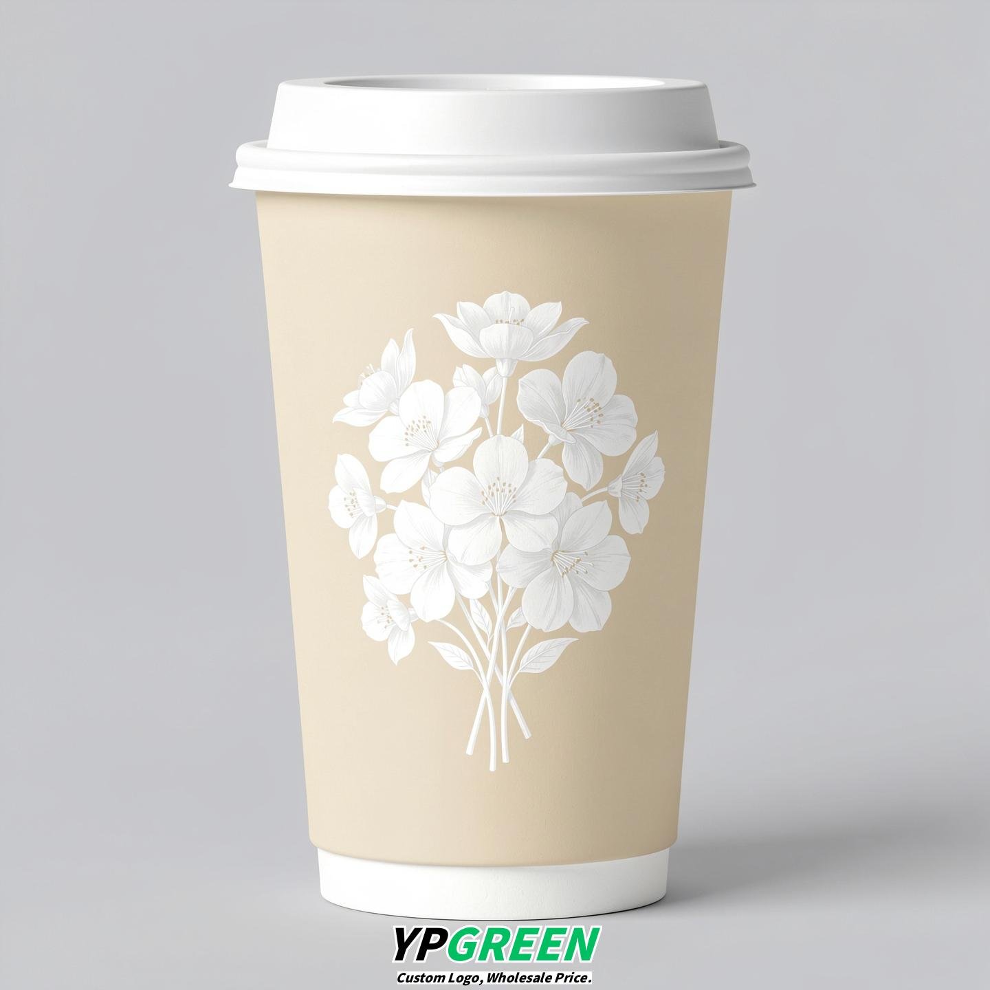 Ivory Floral Paper Cups with Lids 8-24oz