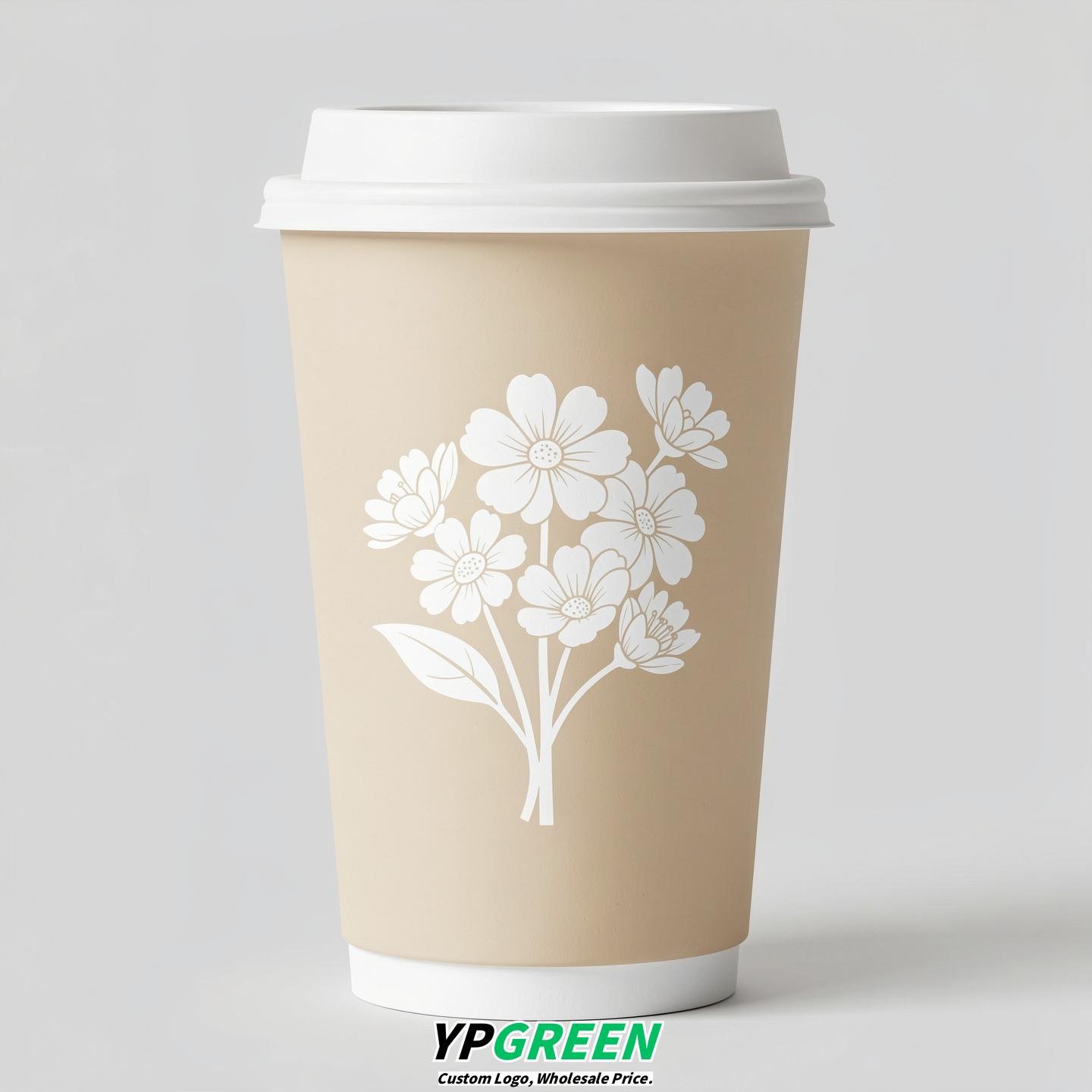 Ivory Floral Paper Cups with Lids 8-24oz