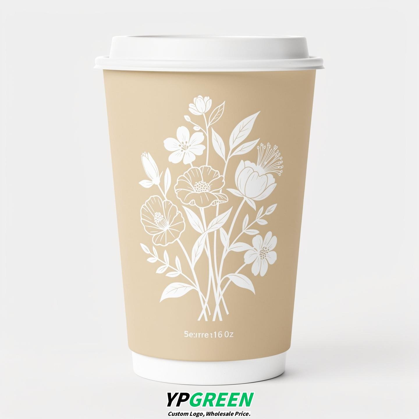 Ivory Floral Paper Cups with Lids 8-24oz