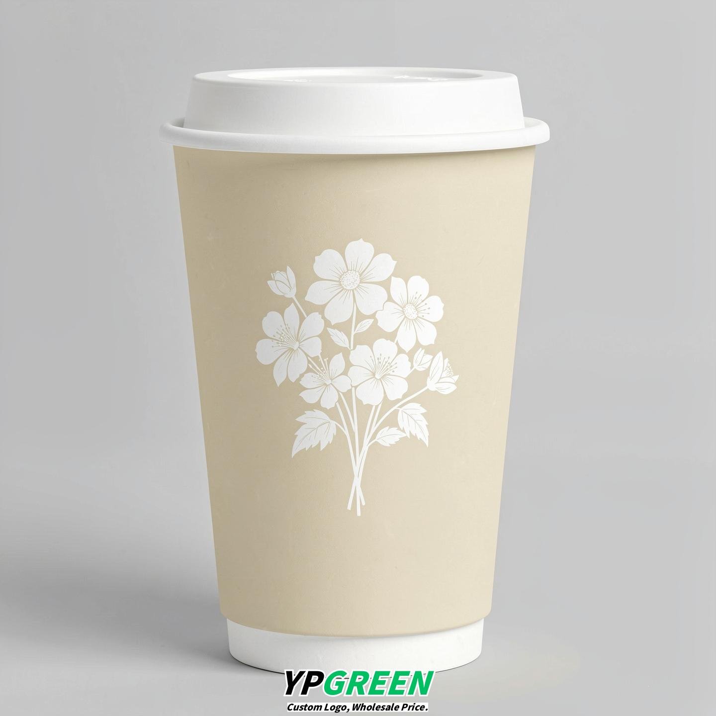 Ivory Floral Paper Cups with Lids 8-24oz