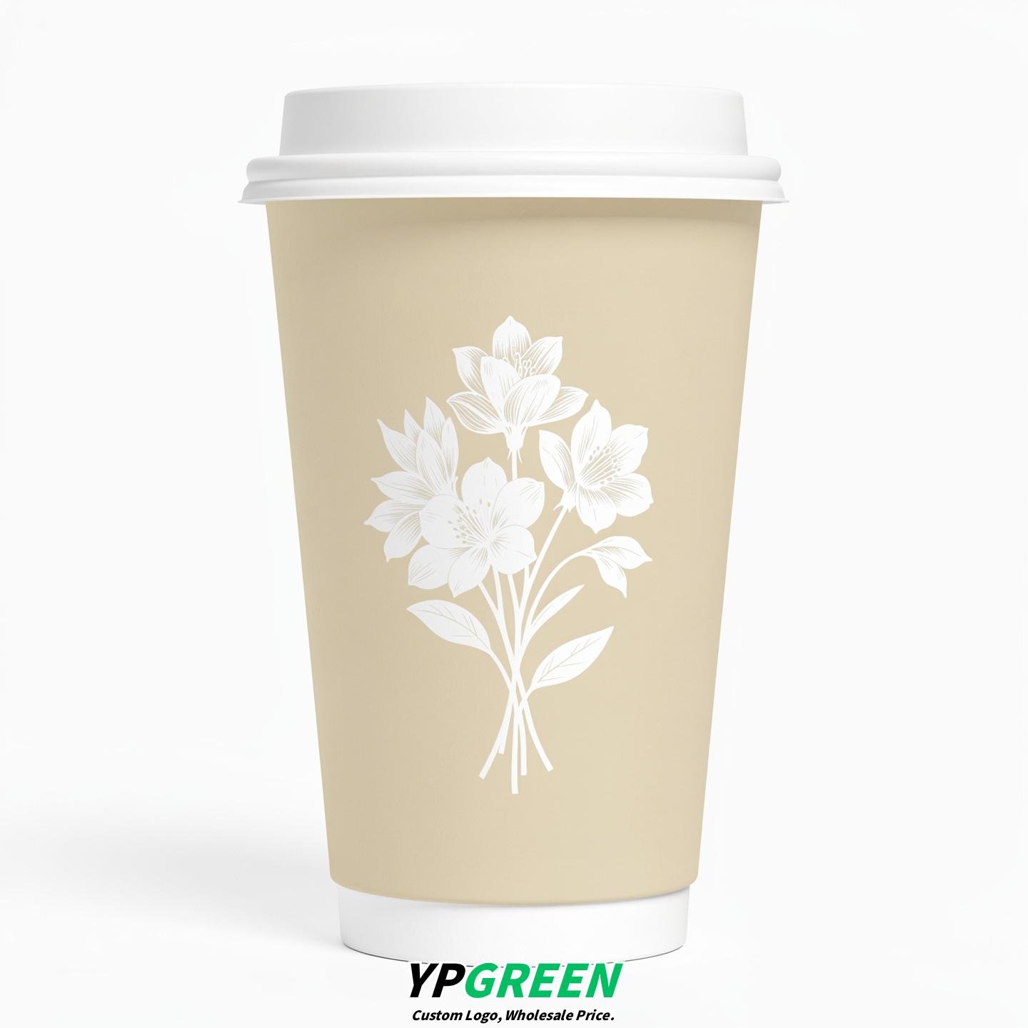 Ivory Floral Paper Cups with Lids 8-24oz