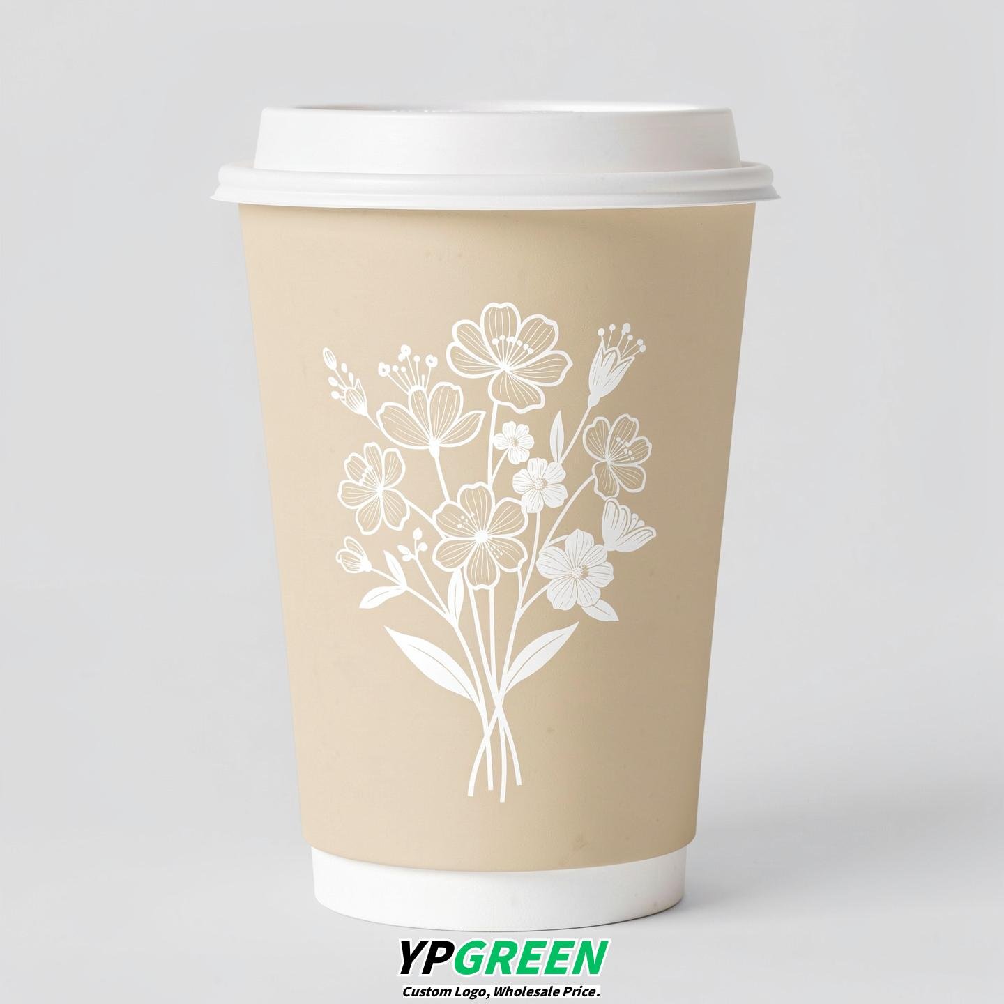 Ivory Floral Paper Cups with Lids 8-24oz
