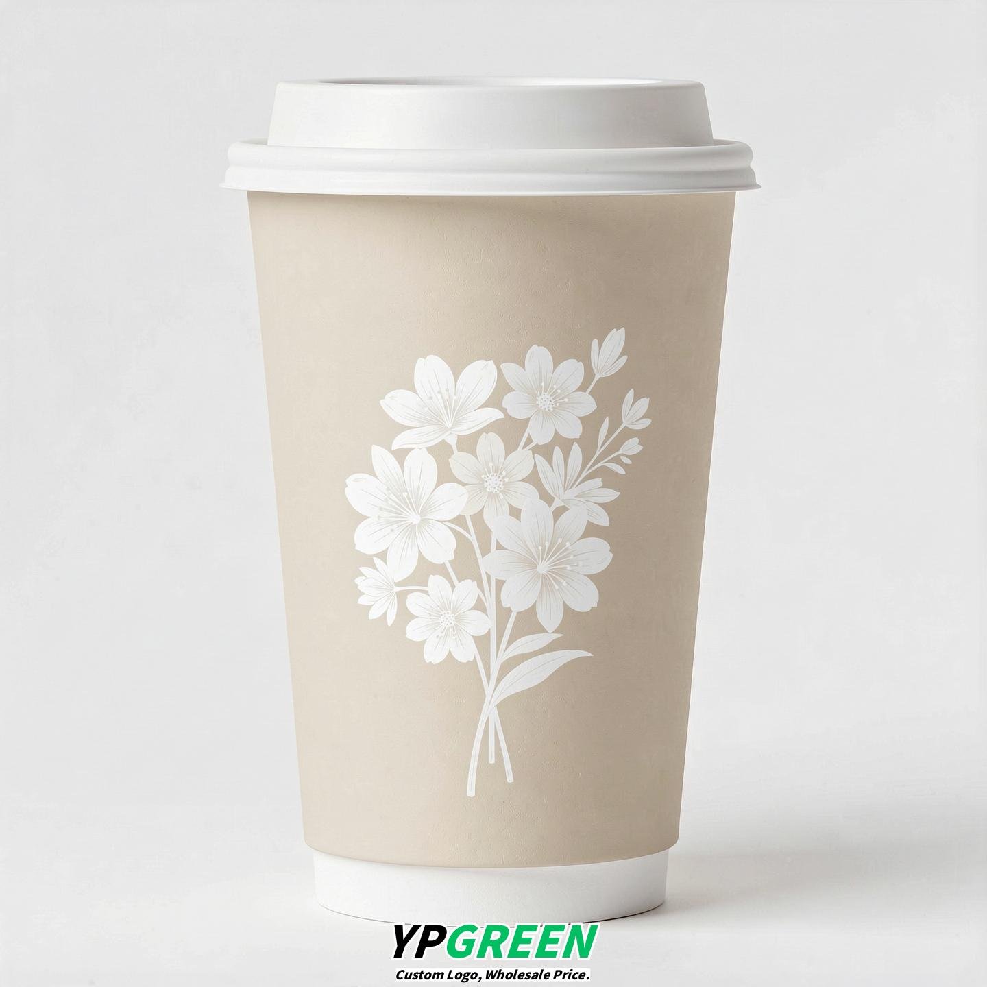 Ivory Floral Paper Cups with Lids 8-24oz