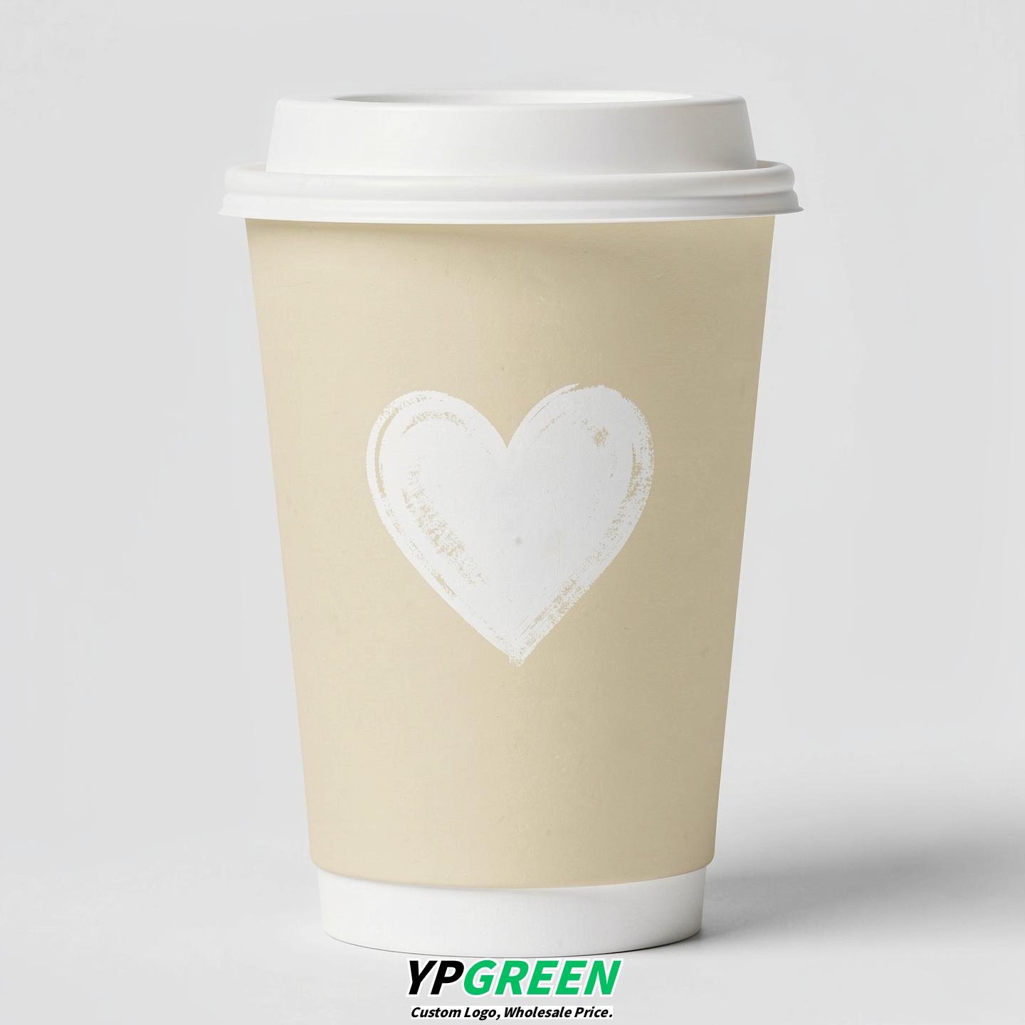 Ivory Heart Paper Cups with Lids 8-24oz