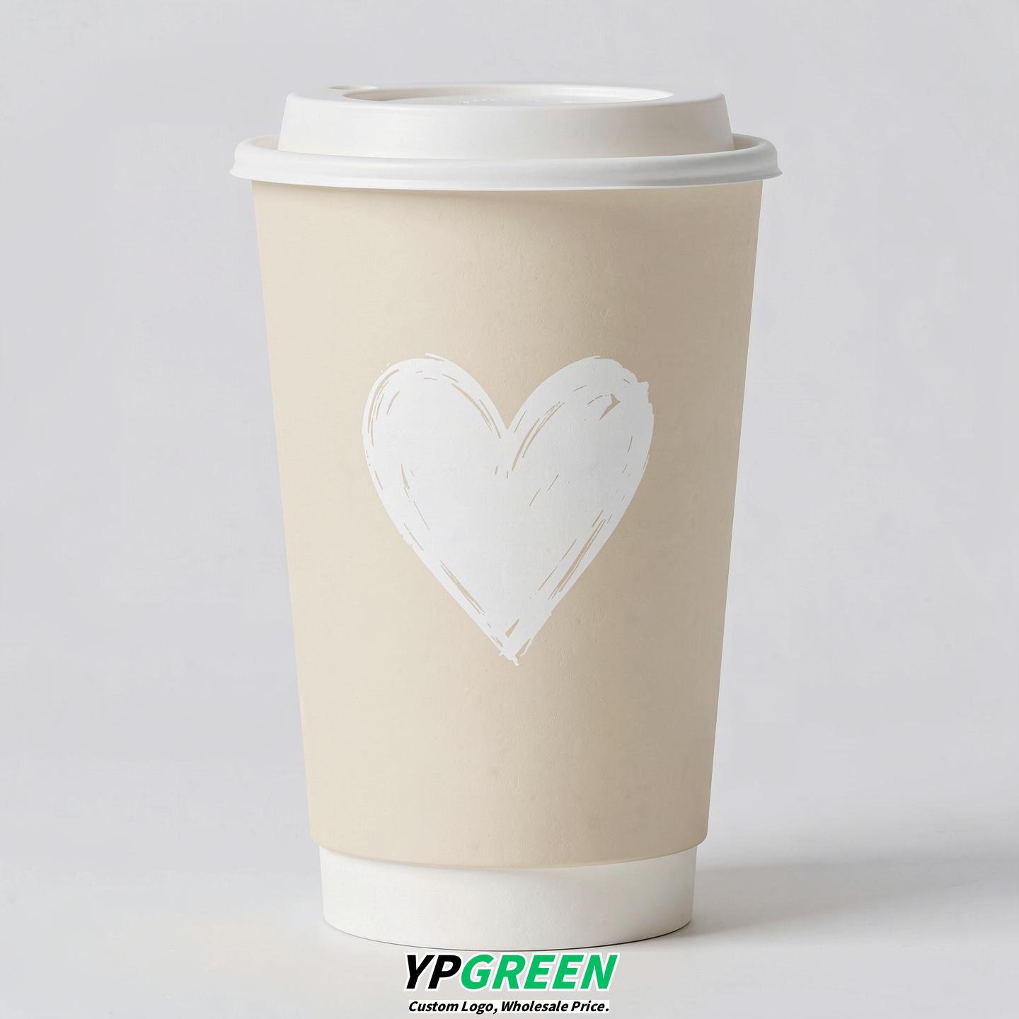 Ivory Heart Paper Cups with Lids 8-24oz