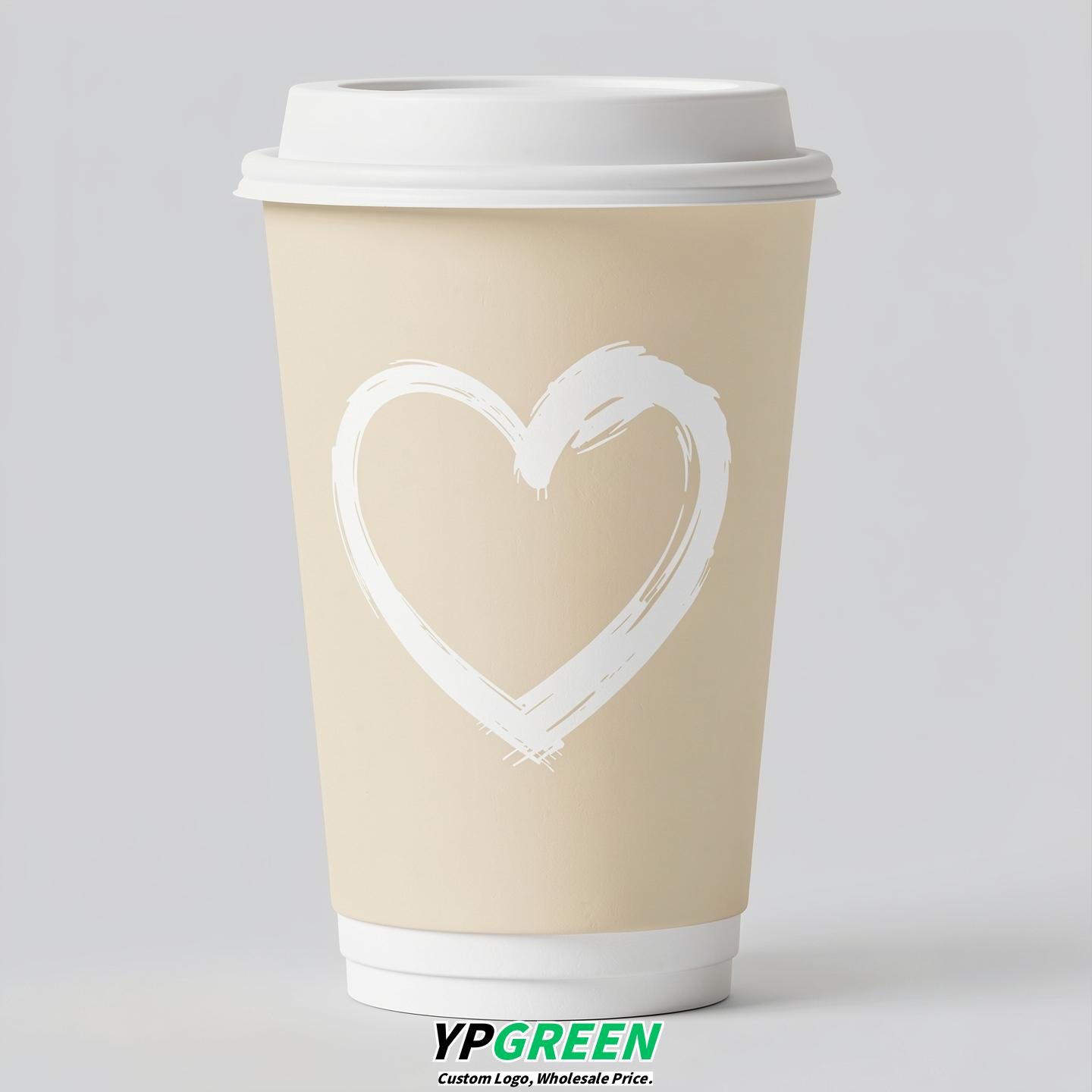 Ivory Heart Paper Cups with Lids 8-24oz