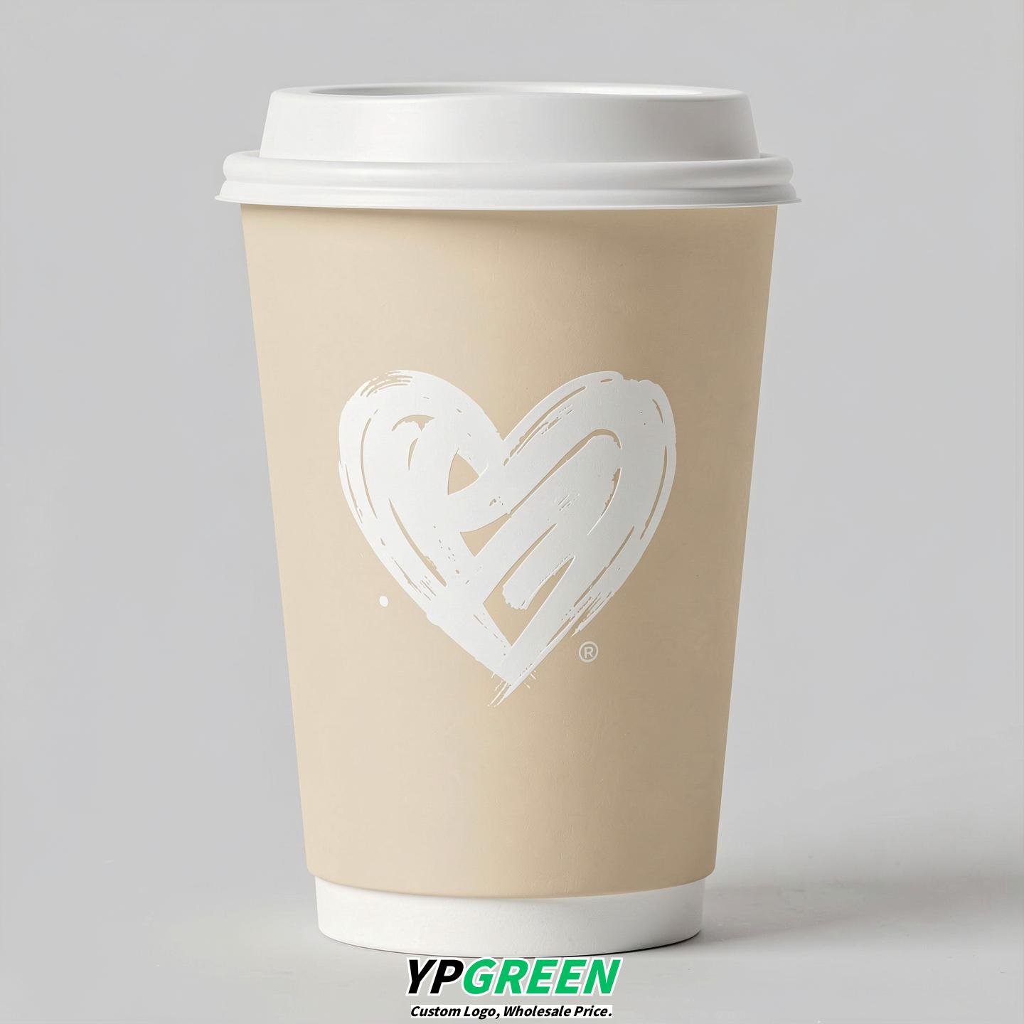 Ivory Heart Paper Cups with Lids 8-24oz