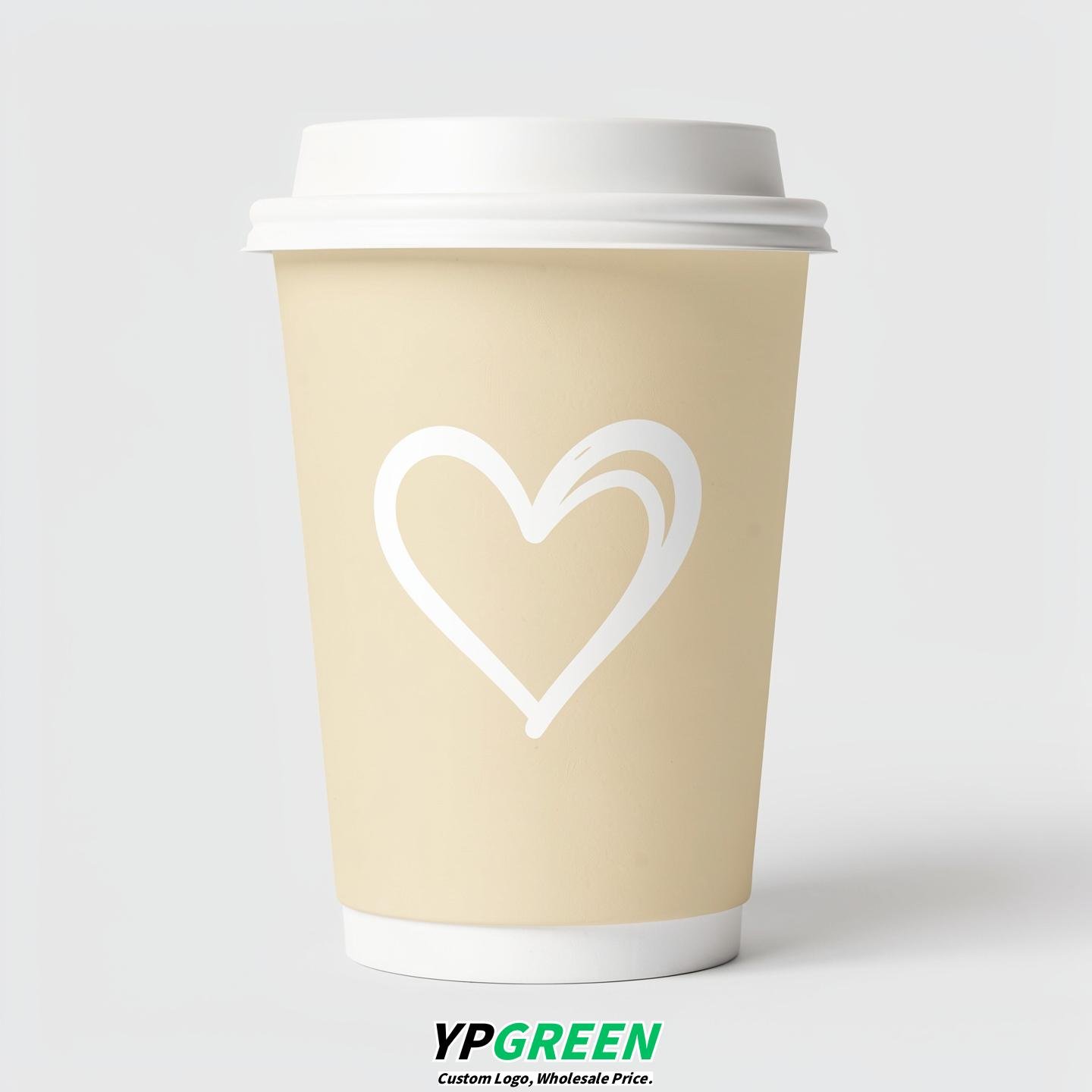 Ivory Heart Paper Cups with Lids 8-24oz