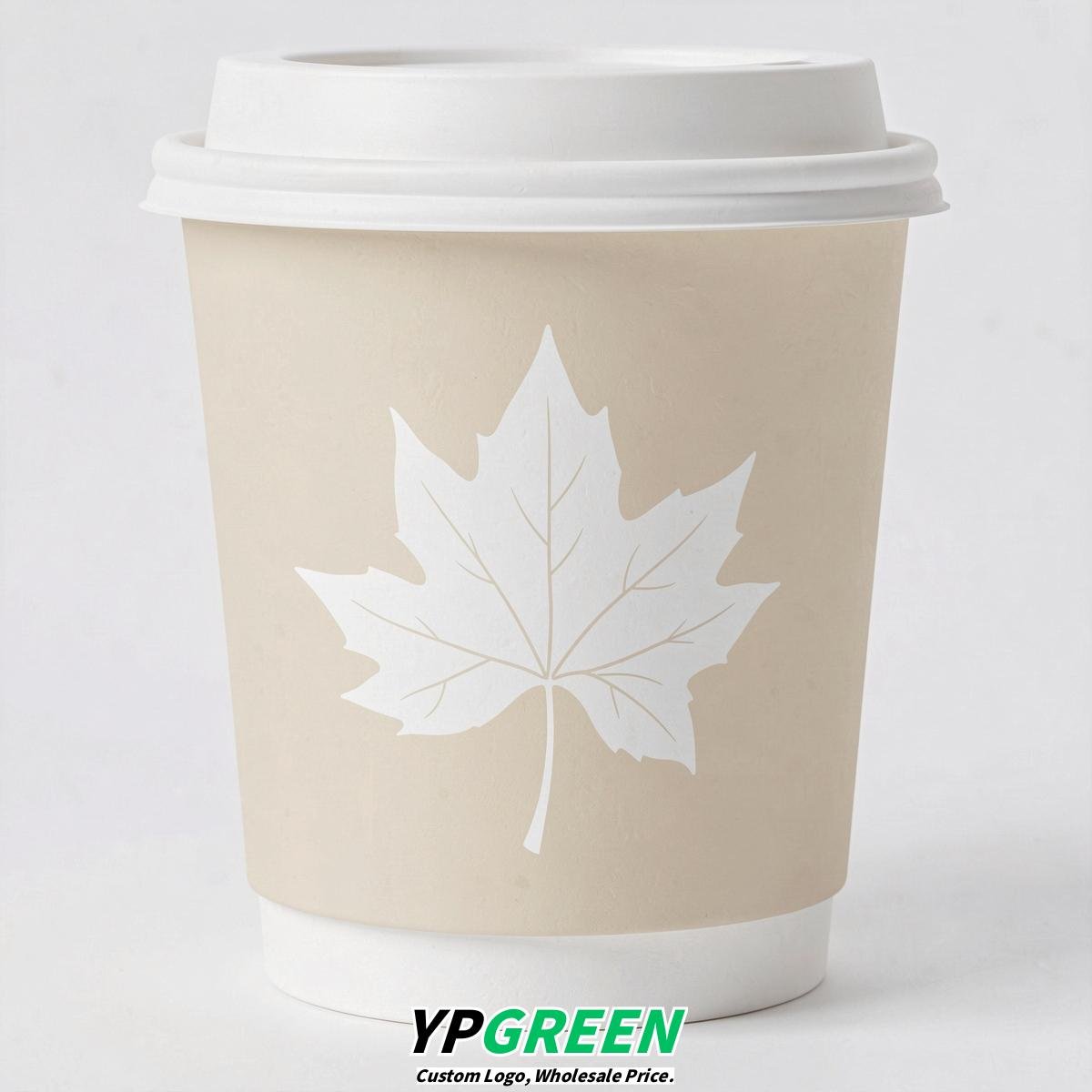 Ivory Leaves Paper Cups with Lids 8-24oz