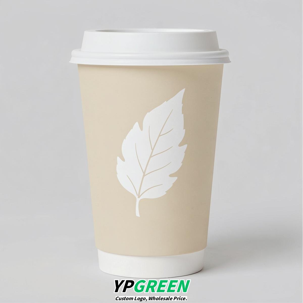 Ivory Leaves Paper Cups with Lids 8-24oz