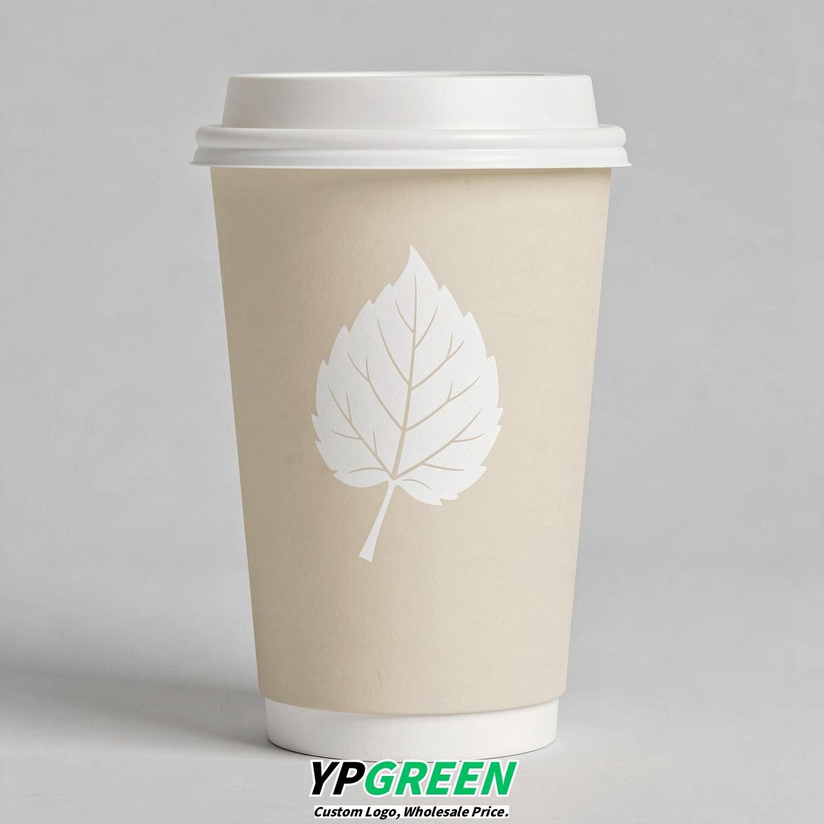 Ivory Leaves Paper Cups with Lids 8-24oz