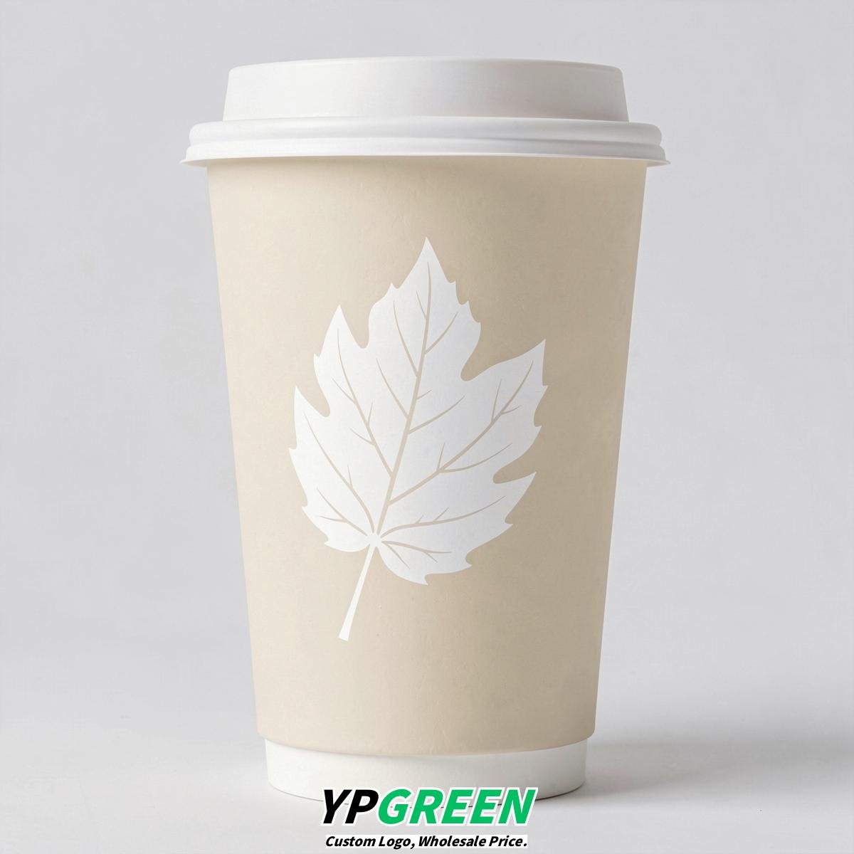 Ivory Leaves Paper Cups with Lids 8-24oz