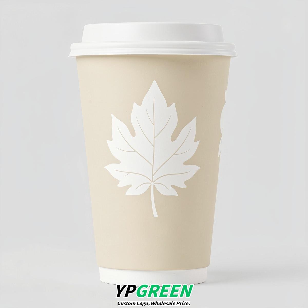 Ivory Leaves Paper Cups with Lids 8-24oz