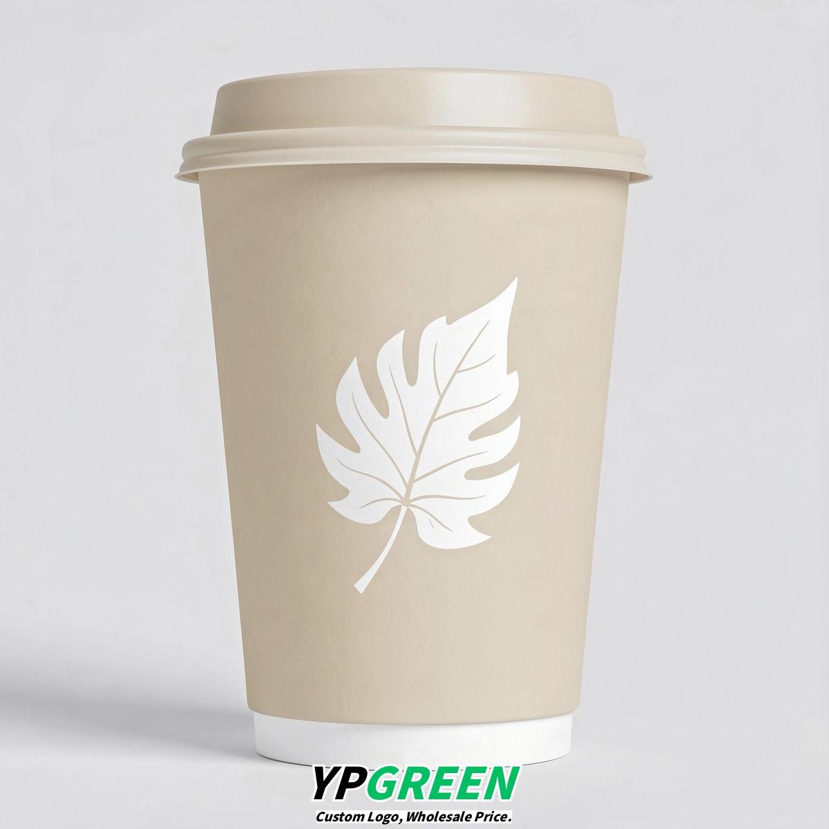 Ivory Leaves Paper Cups with Lids 8-24oz
