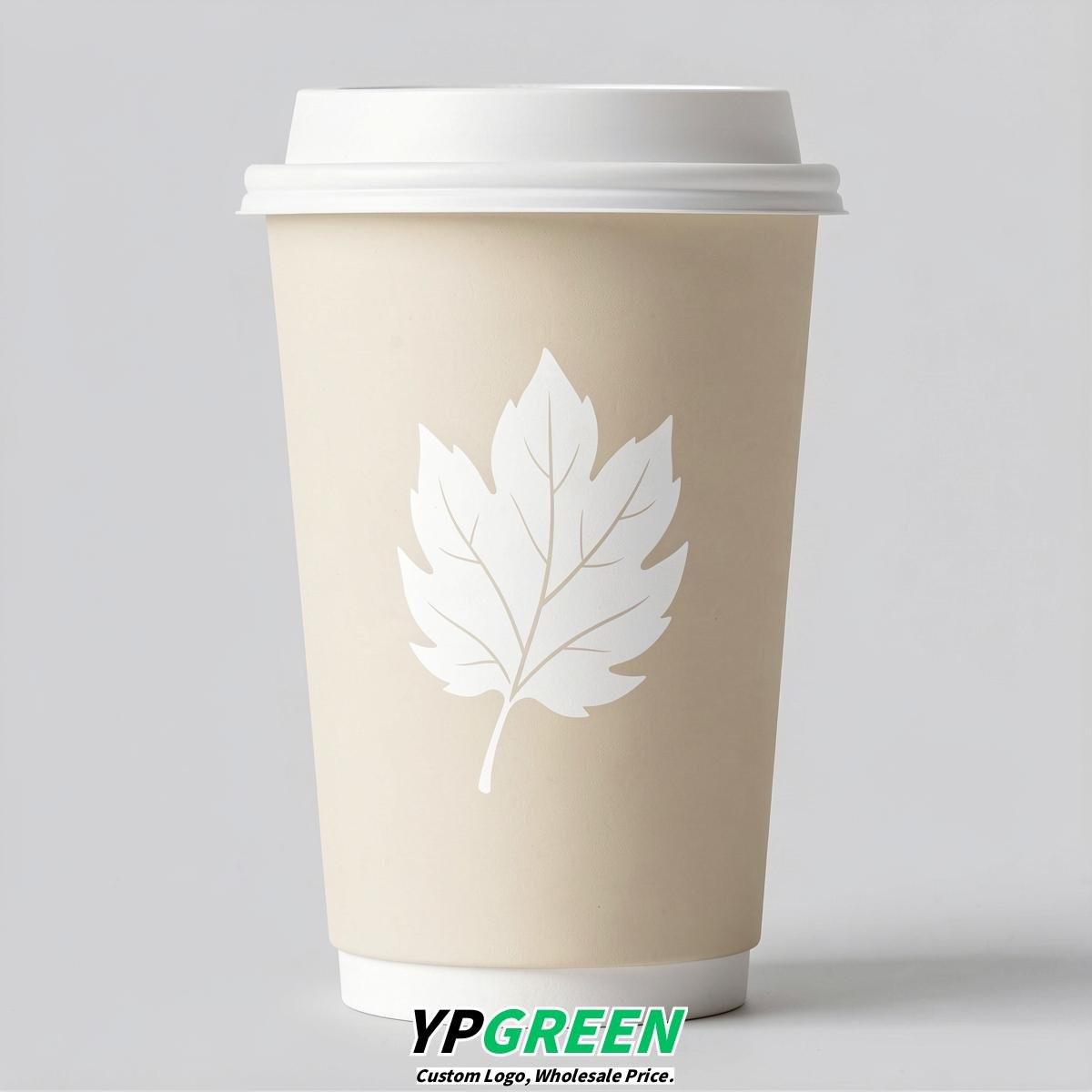 Ivory Leaves Paper Cups with Lids 8-24oz