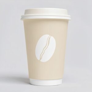 Ivory Paper Coffee Cups with Coffee Bean Logo & Lids | 12-16oz