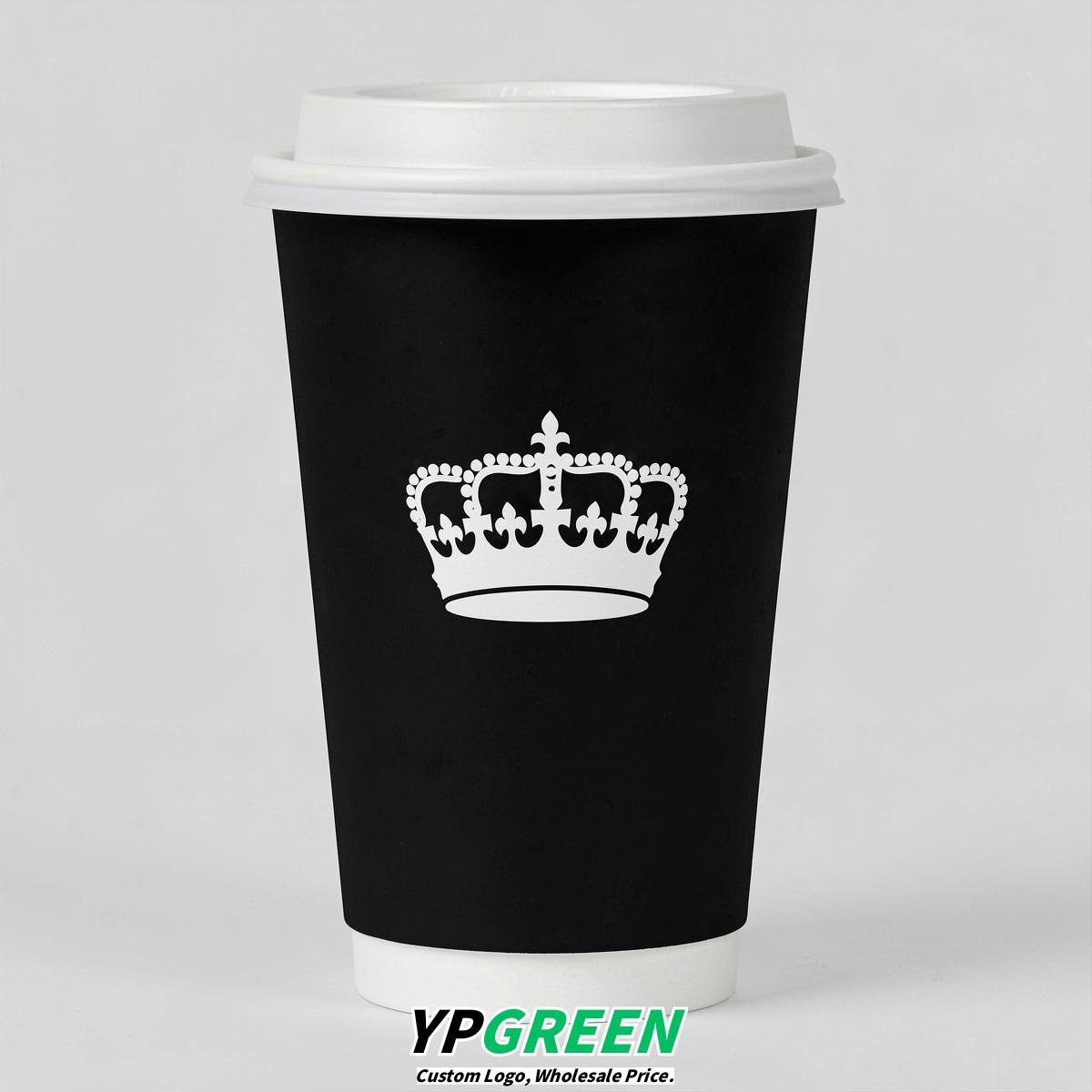 Jet Black Paper Cups with Crown Design 8-24oz