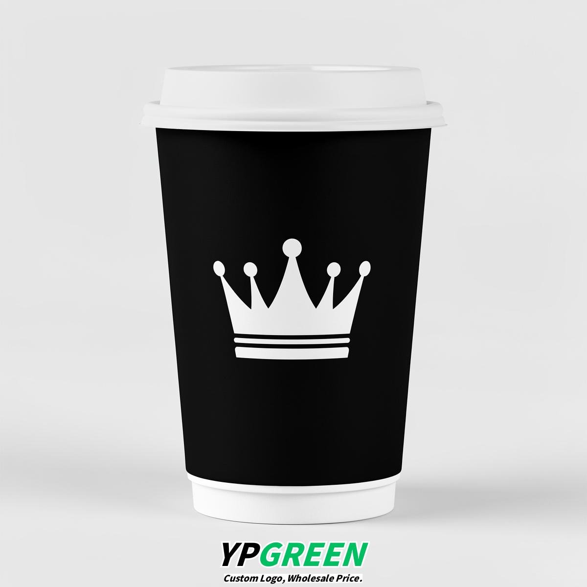 Jet Black Paper Cups with Crown Design 8-24oz