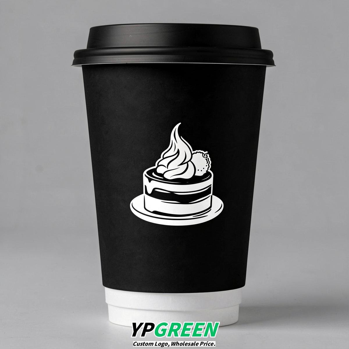 Jet Black Paper Cups with Desserts Design 8-24oz