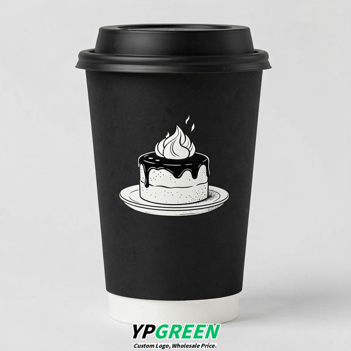 Jet Black Paper Cups with Desserts Design 8-24oz