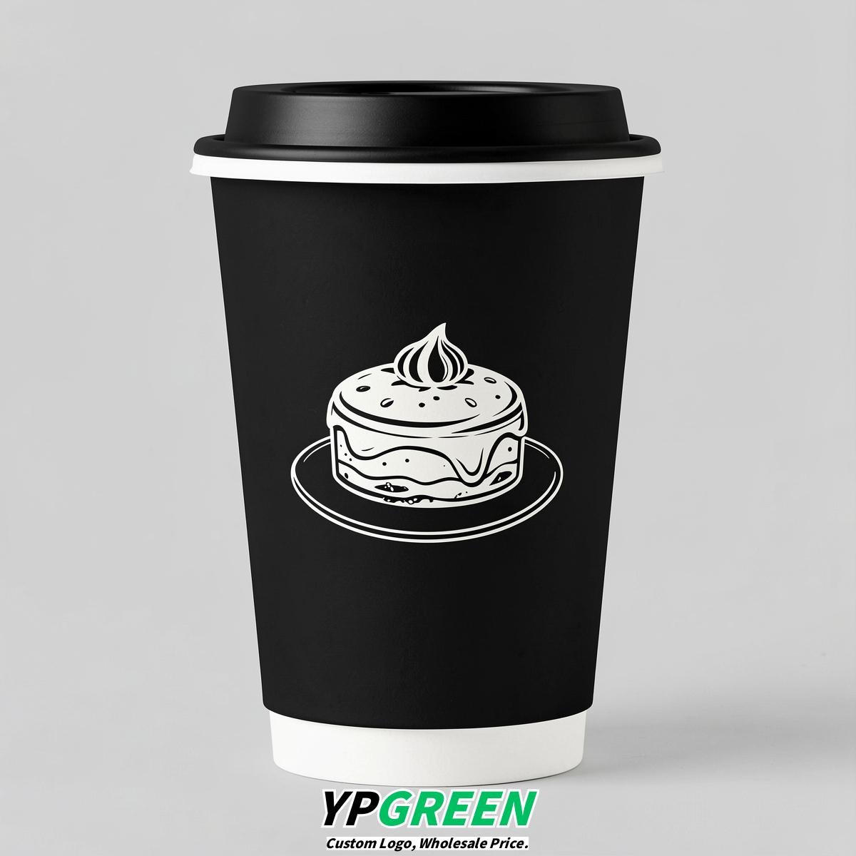 Jet Black Paper Cups with Desserts Design 8-24oz