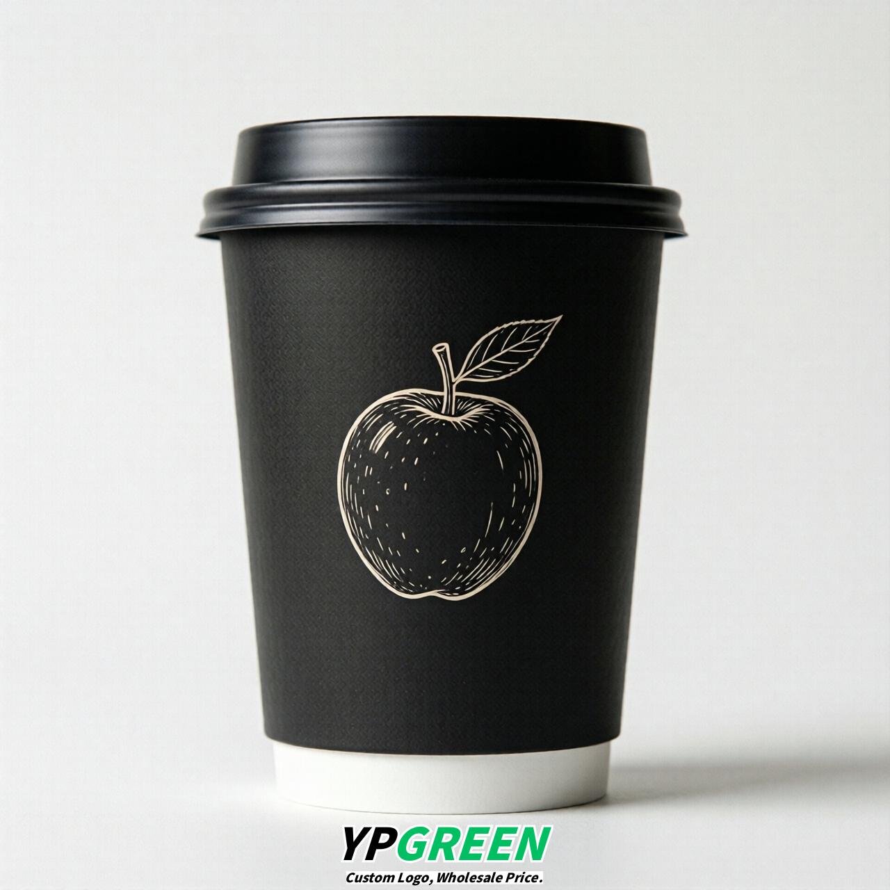 Jet Black Fruits Paper Cups with Lids 8-24oz