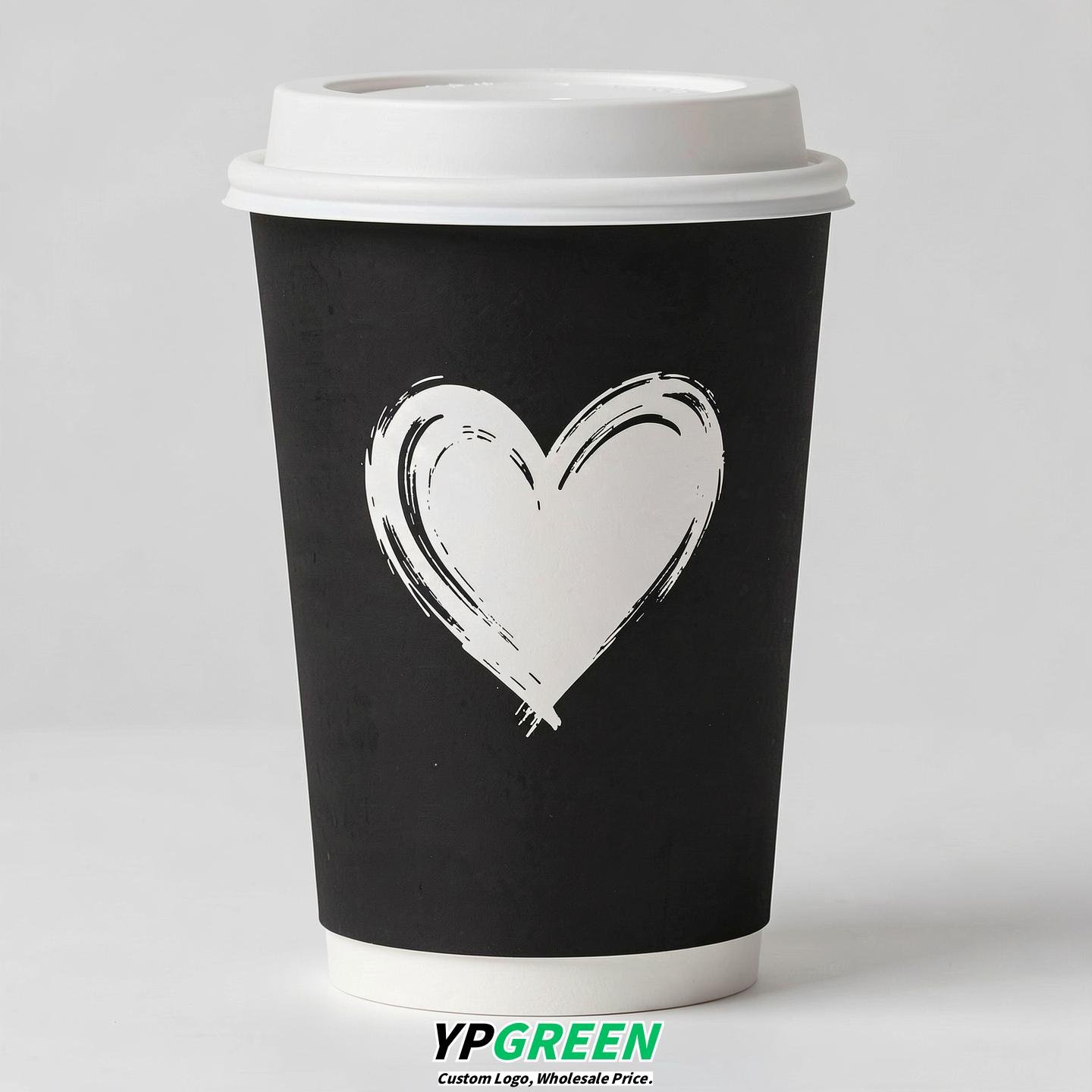 Jet Black Heart Paper Cups with Lids 8-24oz Jet Black Heart Paper Cups with Lids 8-24oz