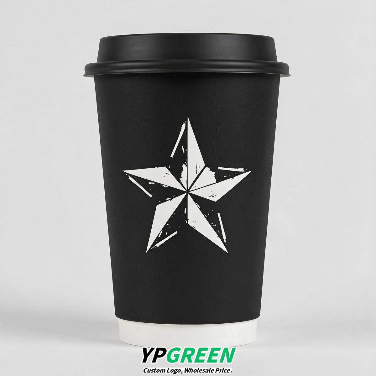 Jet Black Stars Paper Cups with Lids 8-24oz