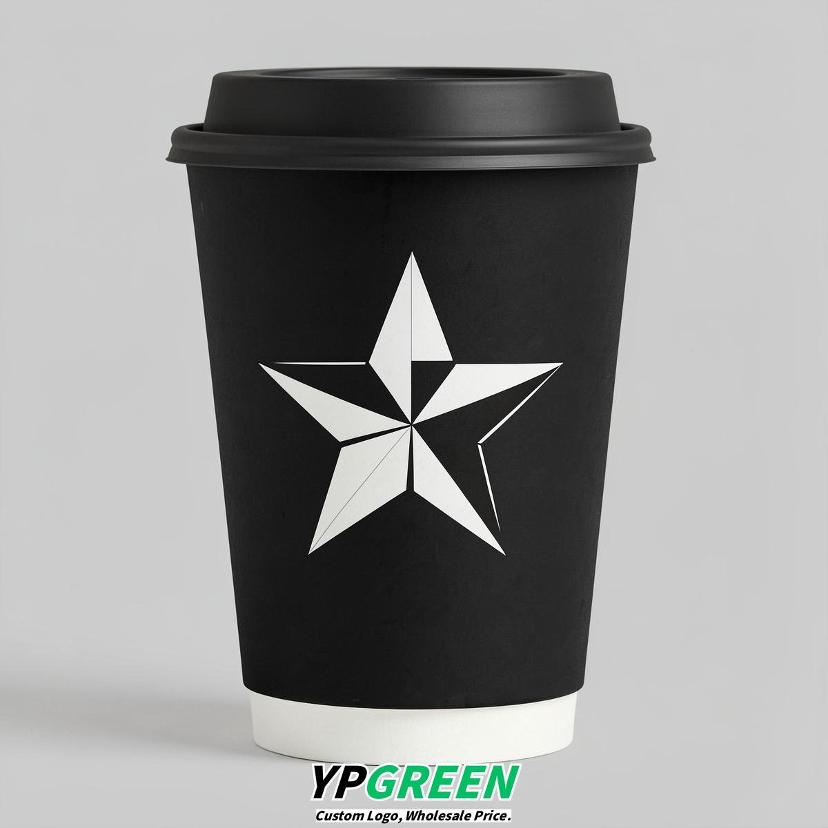 Jet Black Stars Paper Cups with Lids 8-24oz