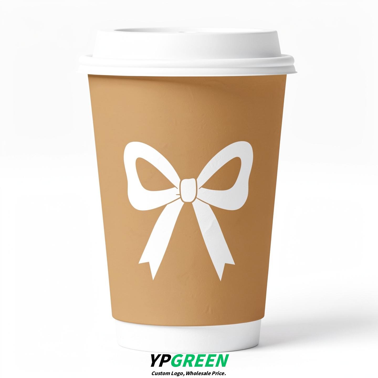 Latte Paper Cups with Bow Logo & Lids 8-24oz