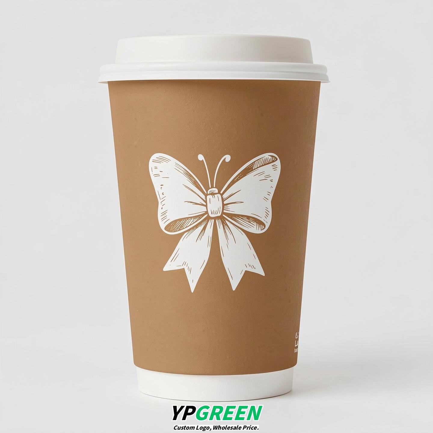Latte Paper Cups with Bow Logo & Lids 8-24oz