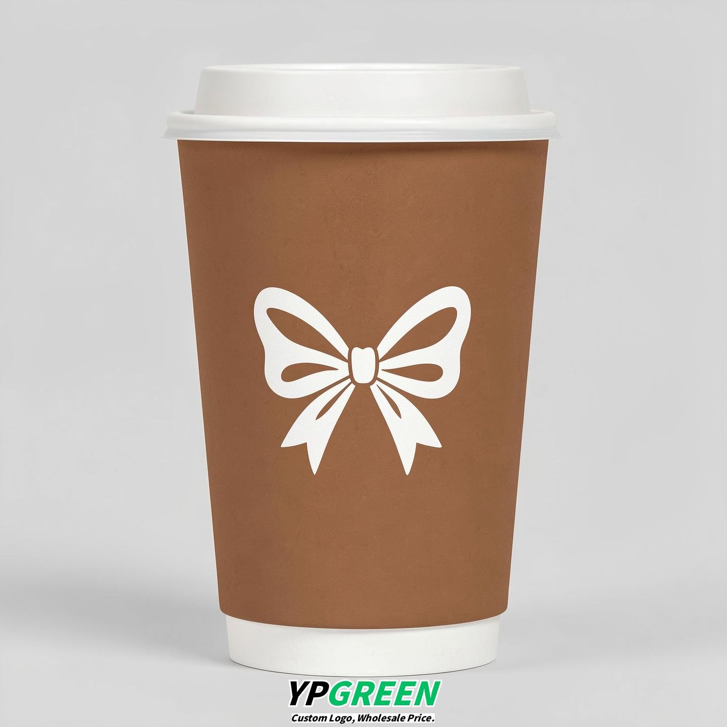 Latte Paper Cups with Bow Logo & Lids 8-24oz