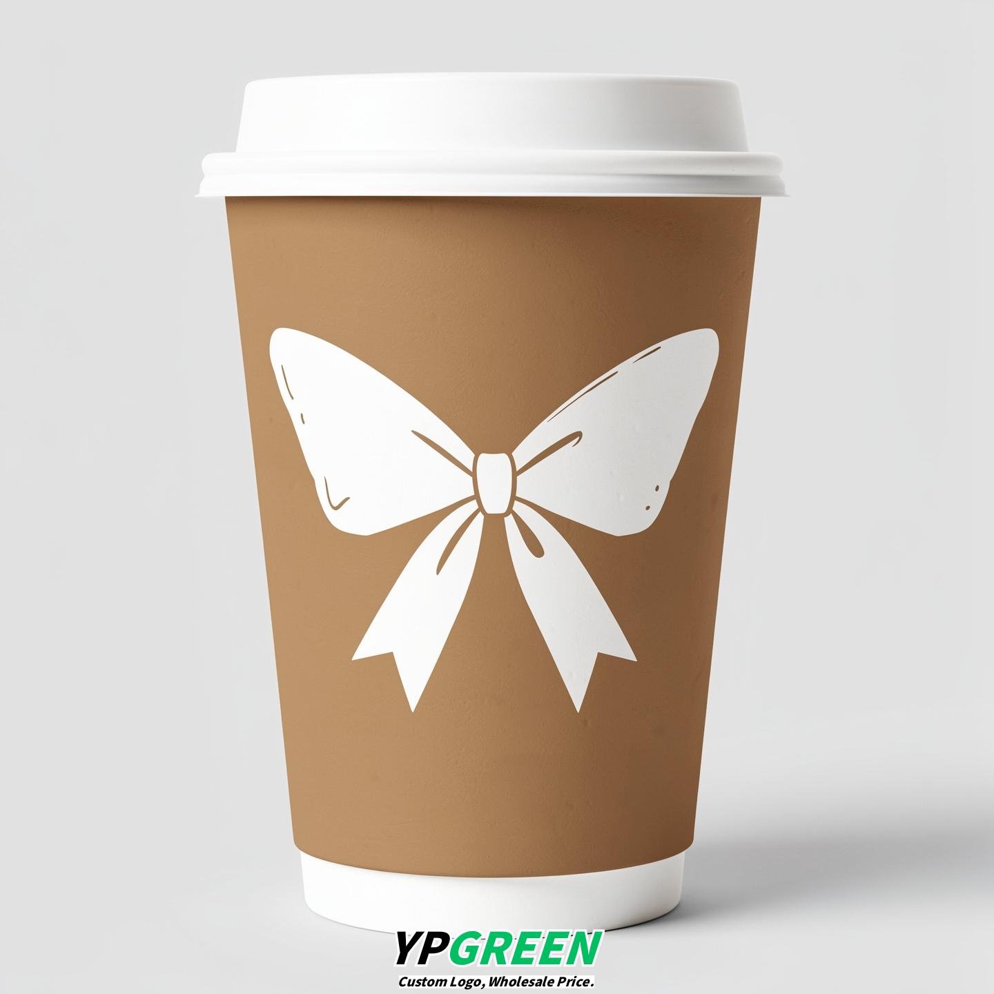 Latte Paper Cups with Bow Logo & Lids 8-24oz
