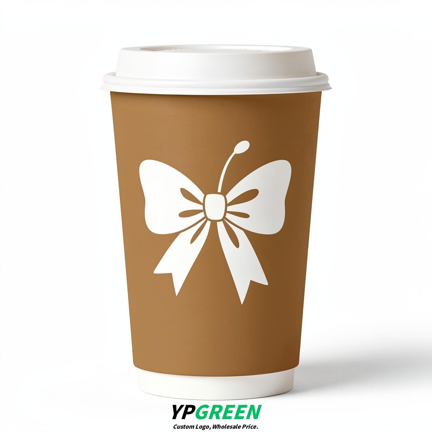 Latte Paper Cups with Bow Logo & Lids 8-24oz