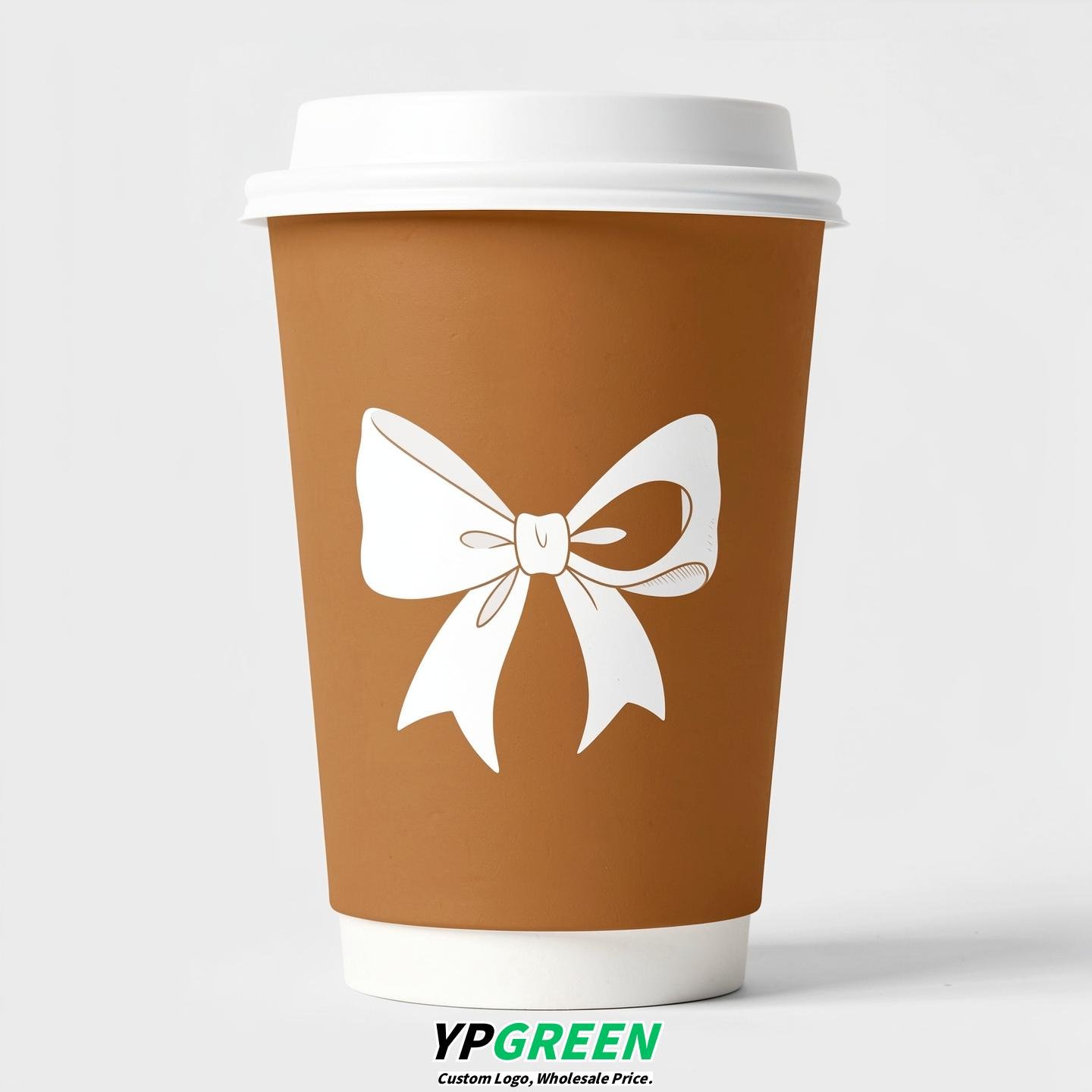 Latte Paper Cups with Bow Logo & Lids 8-24oz