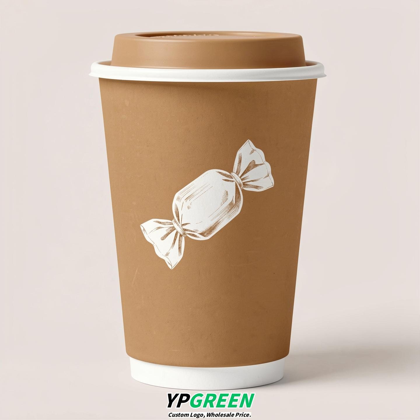 Latte Paper Cups with Candy Logo & Lids 8-24oz