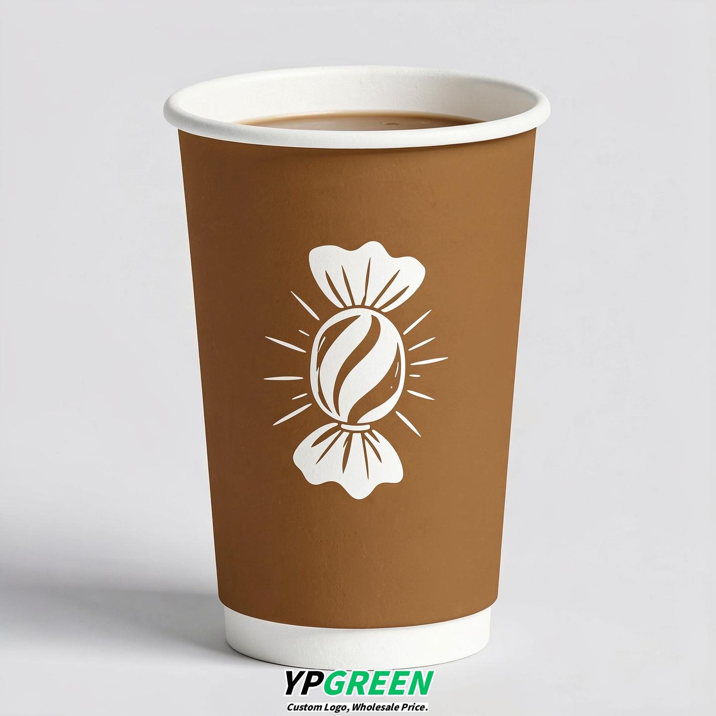 Latte Paper Cups with Candy Logo & Lids 8-24oz