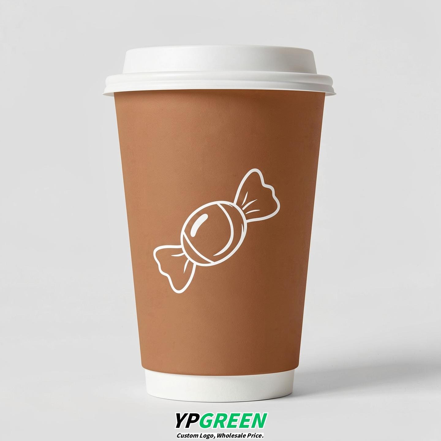 Latte Paper Cups with Candy Logo & Lids 8-24oz