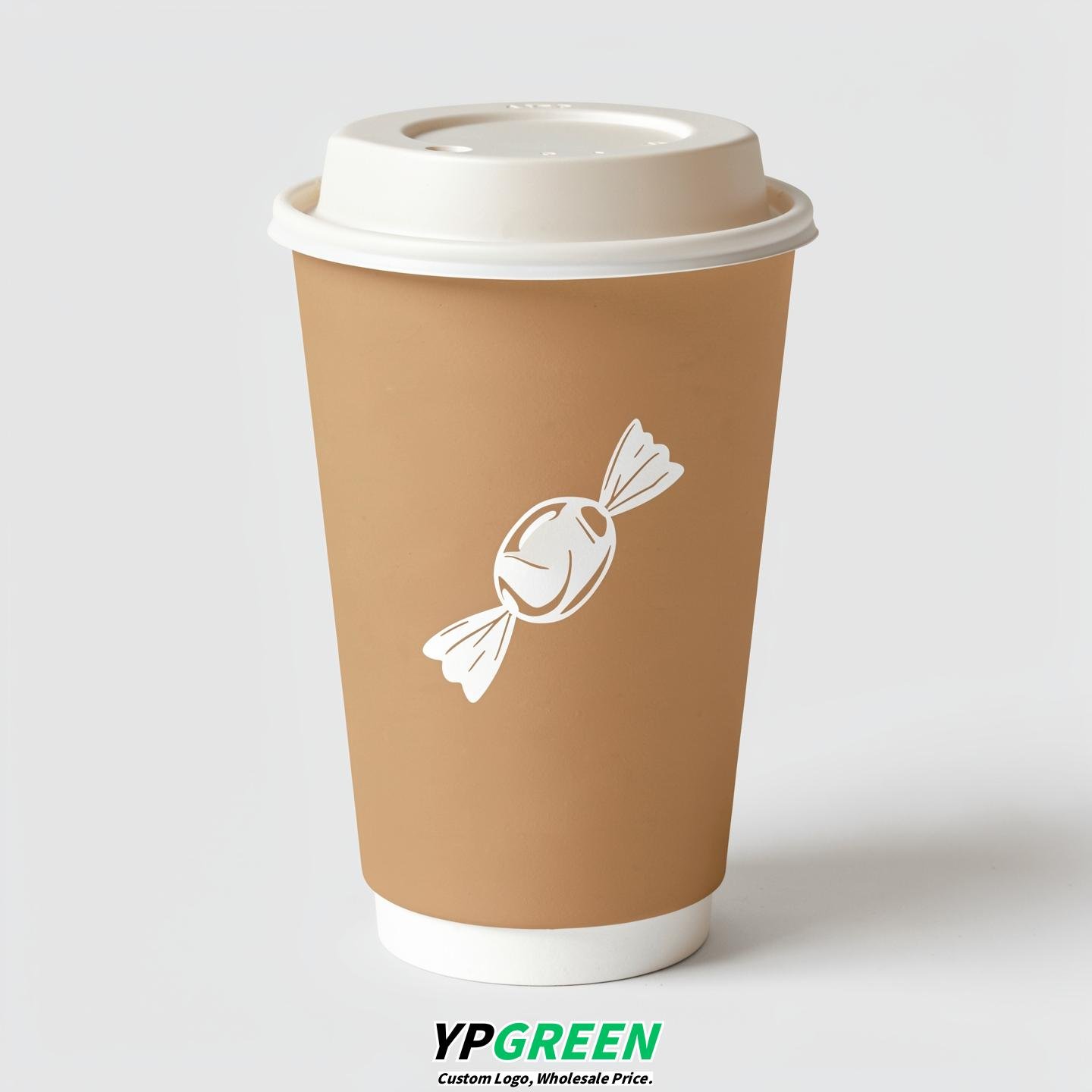 Latte Paper Cups with Candy Logo & Lids 8-24oz