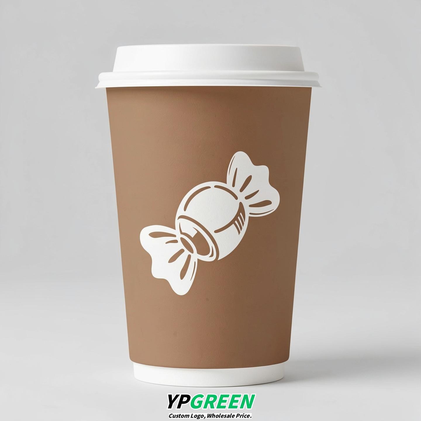 Latte Paper Cups with Candy Logo & Lids 8-24oz