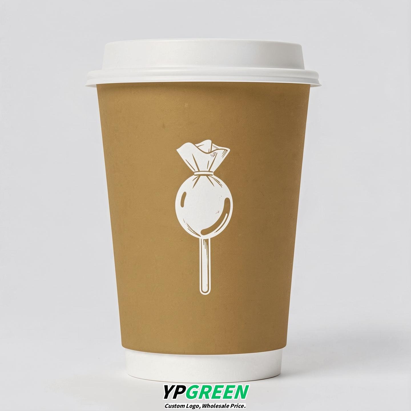 Latte Paper Cups with Candy Logo & Lids 8-24oz