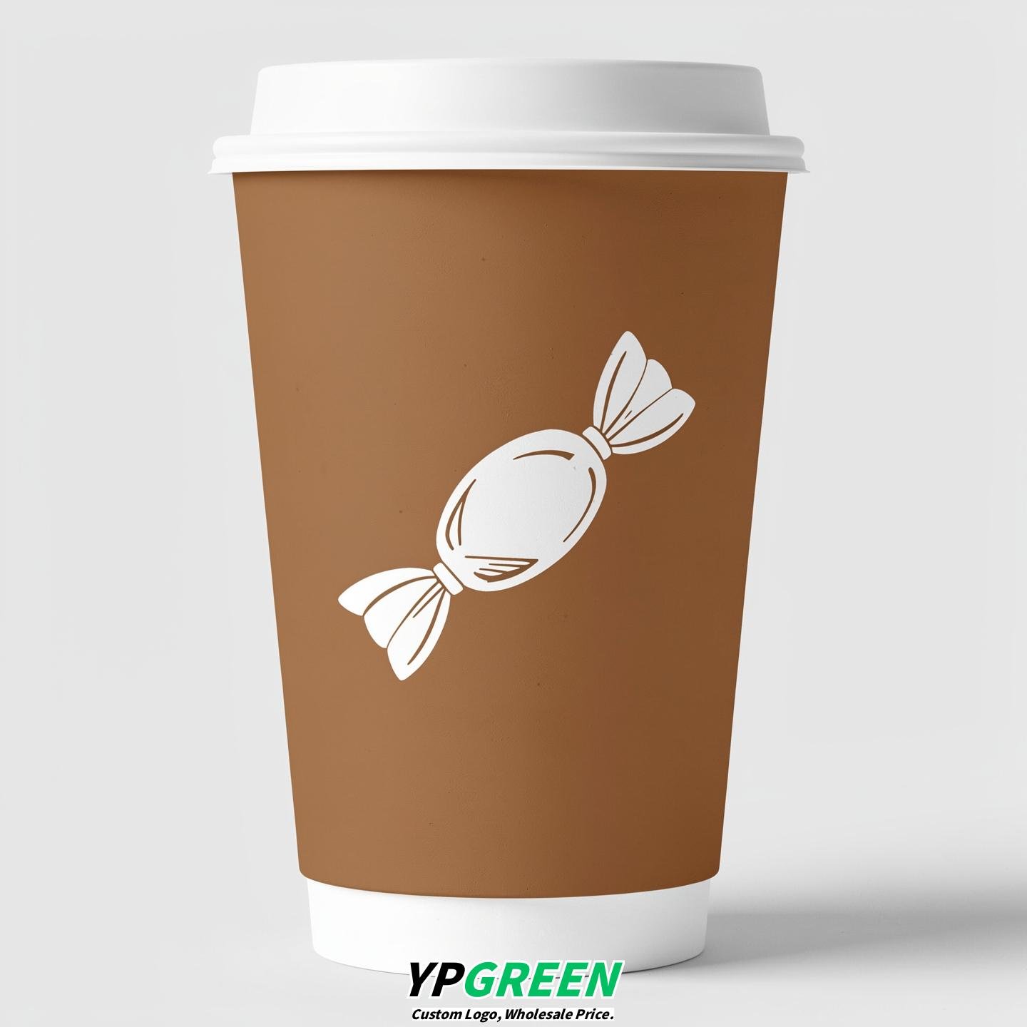 Latte Paper Cups with Candy Logo & Lids 8-24oz