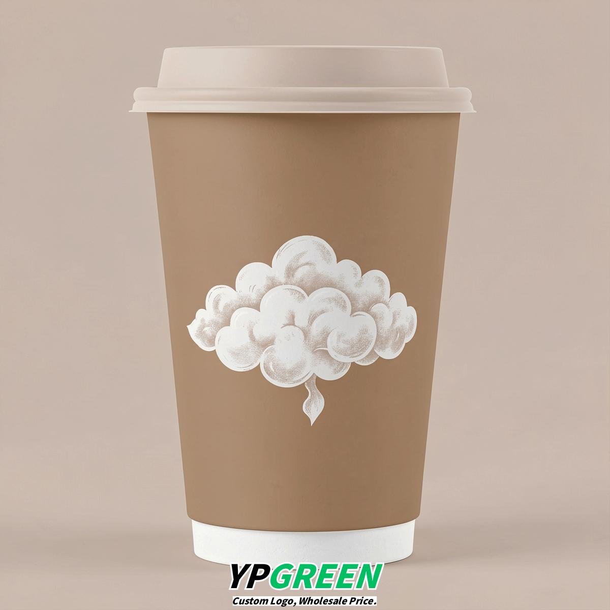 Latte Paper Cups with Clouds Logo & Lids 8-24oz