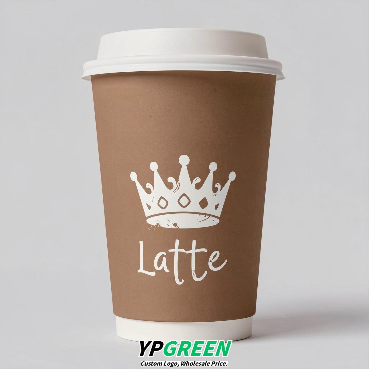 Latte Paper Cups with Crown Design 8-24oz