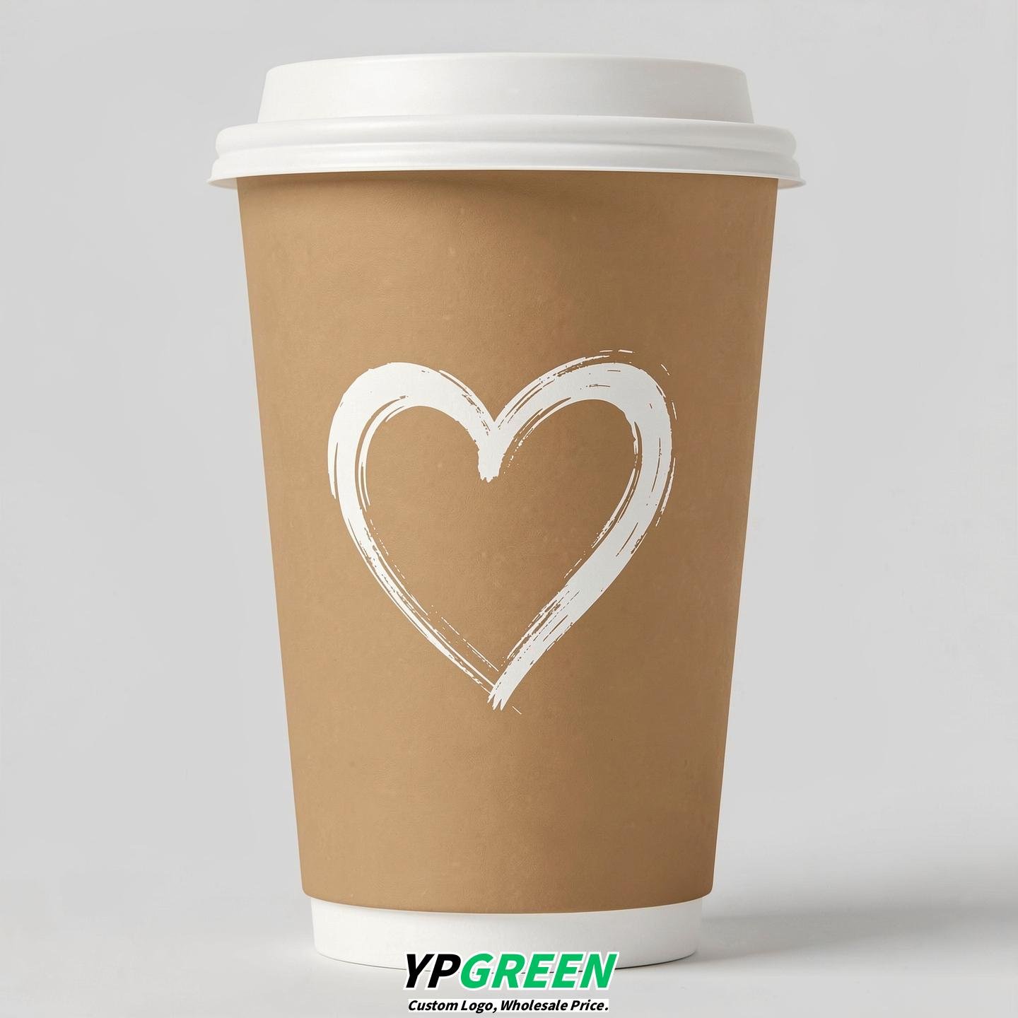 Latte Heart Paper Cups with Lids 8-24oz